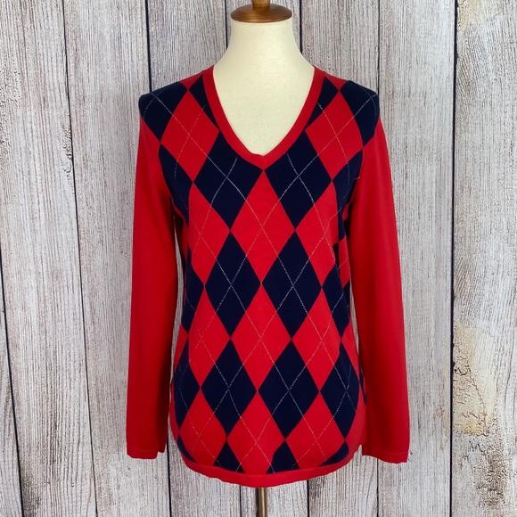 Tommy Hilfiger Women’s Red/Navy Argyle Sweater, M - Picture 4 of 8